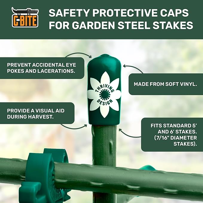 Garden Stake Safety Caps | Vinyl Covers for Sharp Stake Tips | Fits 7/16” Plant Support Stakes | Durable Gardening Caps for Plant Protection (12 Pack - Incognito Green)