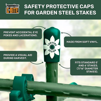 Garden Stake Safety Caps | Vinyl Covers for Sharp Stake Tips | Fits 7/16” Plant Support Stakes | Durable Gardening Caps for Plant Protection (12 Pack - Incognito Green)