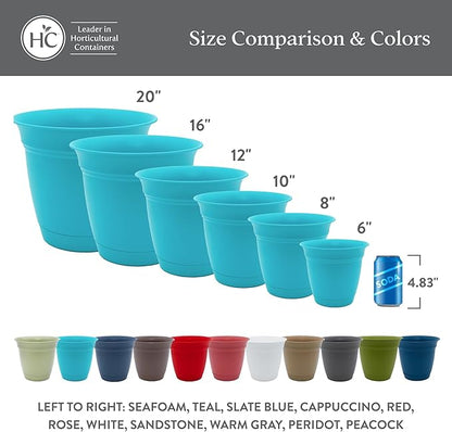The HC Companies Eclipse Round Planter with Saucer - Outdoor & Indoor Plant Pot with Drainage Holes - Lightweight, UV-Resistant Plastic Pots for Plants, Flowers & Herbs (12" Slate Blue, Pack of 1)