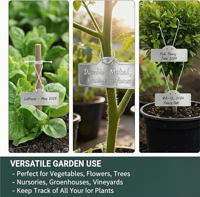 Metal Plant Labels, Aluminum Plant Tags, Tree Markers for Outdoor Garden, Waterproof (3-1/2", 100 Pcs, Two Wire Sizes)