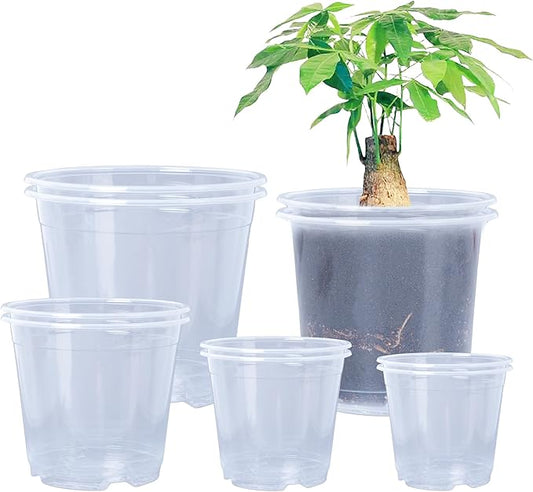 Oubest 6.7/6/5/4/3.5 Inch Clear Nursery Pots Variety Pack with Drainage Holes Transparent Plastic Plant Pot for Plants Seed Starter Planter Flower Pots 10 Packs