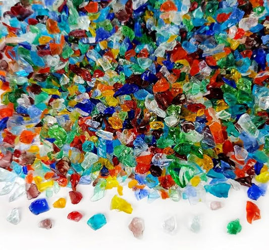 HappyFiller 1.3 LB Crushed Glass Sand Broken Fire Glass Pieces Crush Terrarium Rocks Stones for Resin Art,Crafts,Fire Pit,Succulents,Vase Fillers,Candle Holder Filler,Mixed Color