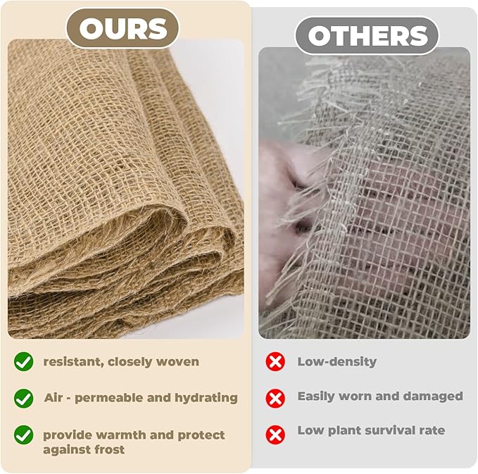 40" x 50 Ft Natural Burlap Fabric Roll with 2 Free Jute Twines - Garden Burlap Wrap for Trees, Winter Plant Protection, Weed Barrier, Raised Bed Liners, Craft & Aisle Runner