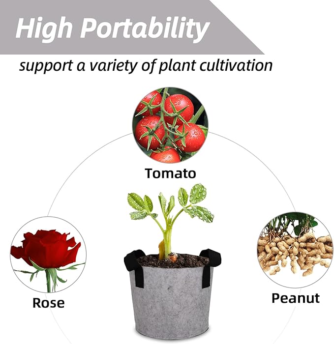 Grow Bags,Growing Pot Bags Garden Grow Bag Indoor Outdoor Fabric Aeration Plant Pot Container Flower Vegetable Pouch (Light Gray,12Gallon)