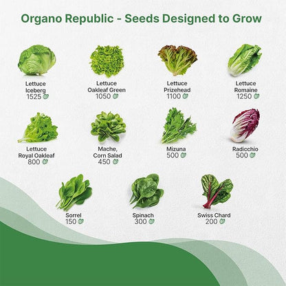 Organo Republic 22 Lettuce & Salad Greens Seeds Variety Pack 24,700+ Non-GMO Heirloom Lettuce Seeds for Indoor & Outdoor Garden, Hydroponic & Aeroponic - 2026 Season - Arugula, Spinach, Swiss Chard