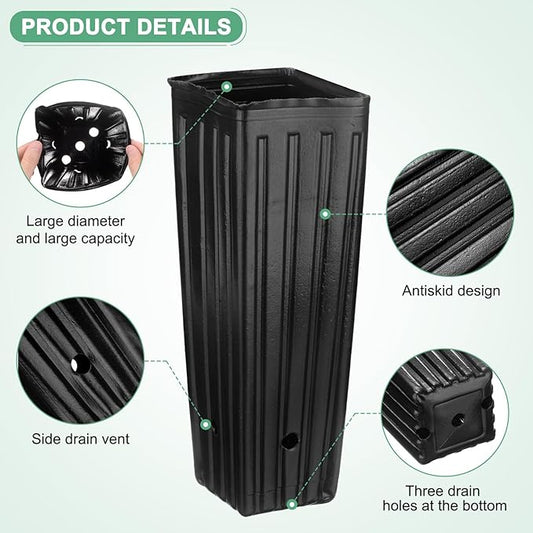 100-Pack Plant Nursery Pots, 3.94x3.94x11.81 Inch Plastic Deep Growing Nursery Pots Succulent Planter Flower Tree pots with Drainage Holes for Indoor Outdoor Gardening [Black]