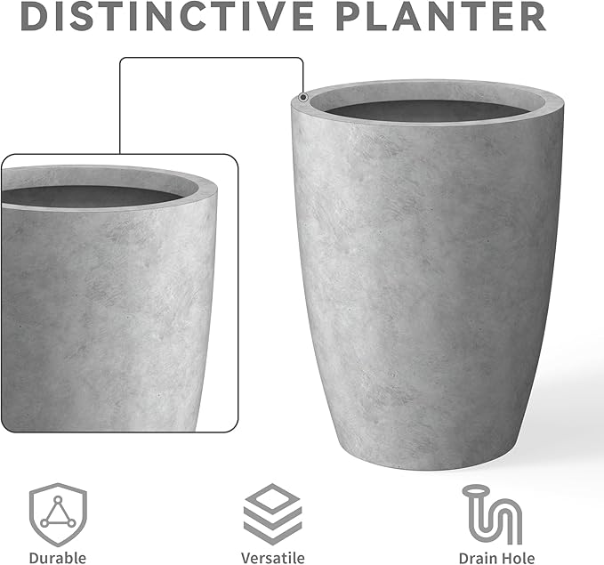 Kante 18.1" H Tall Round Concrete Planter for Outdoor Indoor, Modern Decorative Plant Pots with Drainage Hole & Rubber Plug for Home & Garden Natural Concrete