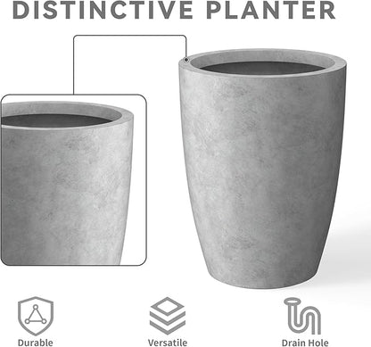 Kante 18.1" H Tall Round Concrete Planter for Outdoor Indoor, Modern Decorative Plant Pots with Drainage Hole & Rubber Plug for Home & Garden Natural Concrete