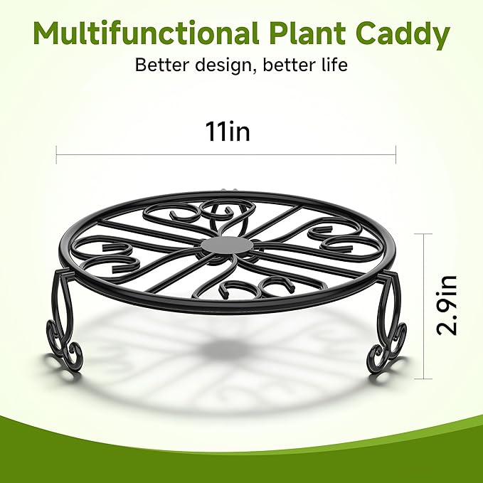 3-Pack Wrought Iron Plant Stands for Outdoor & Indoor Use, Heavy Duty Rustproof Metal Pot Stand Holder, Single Short Round Black Base for Patio Garden Porch Plants Flower Pots Planter Riser 11Inch