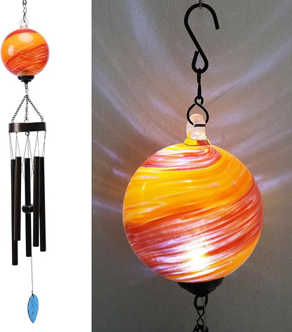 Taman Solar Wind Chime - 35" Glass Solar Lights Wind Chimes Valentine's Day Gift for Outside Deep Tone Decorative Memorial Gift for Home, Outdoor, Yard, Patio, Balcony, Garden Decor