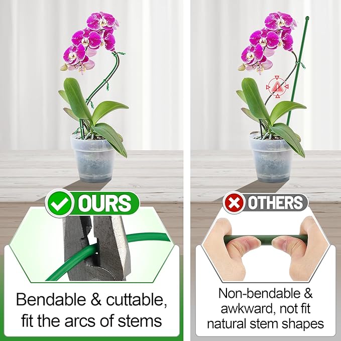 32ft Bendable & Cuttable Plant Stakes, Green Orchid Flower Stem Support Sticks with 800 Ties for Monsteras Money Trees Indoor Potted Plants Beans