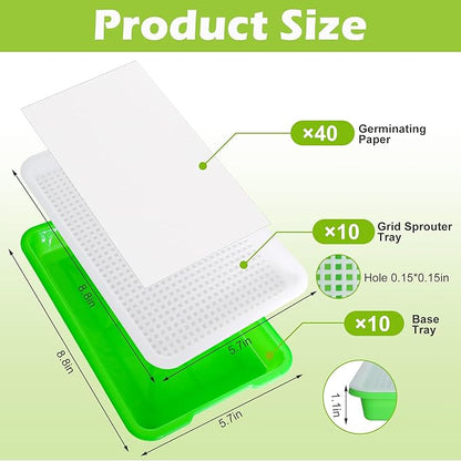 EBaokuup 10 Pack Seed Sprouter Tray with Drain Holes - BPA Free Seed Garden Plant Germination Propagation Trays, Soil-Free Wheatgrass Tray Sprouter Microgreens Growing Kit with Germinating Paper