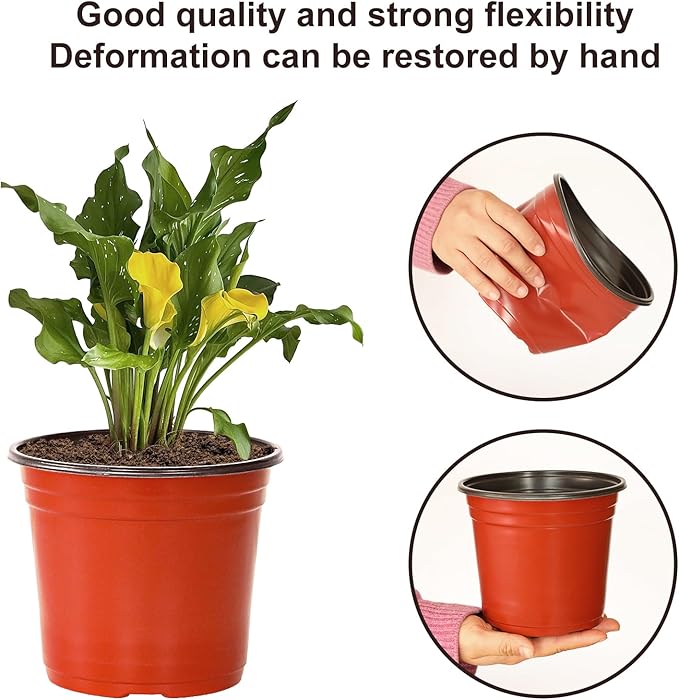 6 Inch 120 Pack Plastic Nursery Pots with Drainage Holes,Plastic Seed Starting Pots, Reusable Seedling Flower Plant Container for Succulents, Seedlings, Cuttings, Transplanting