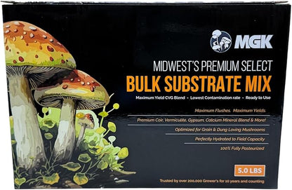 Premium Bulk Mushroom Substrate Mix | Fully Pastuerized | Maximum Yield | for Dung & Grain Loving Mushrooms (5 LBS)