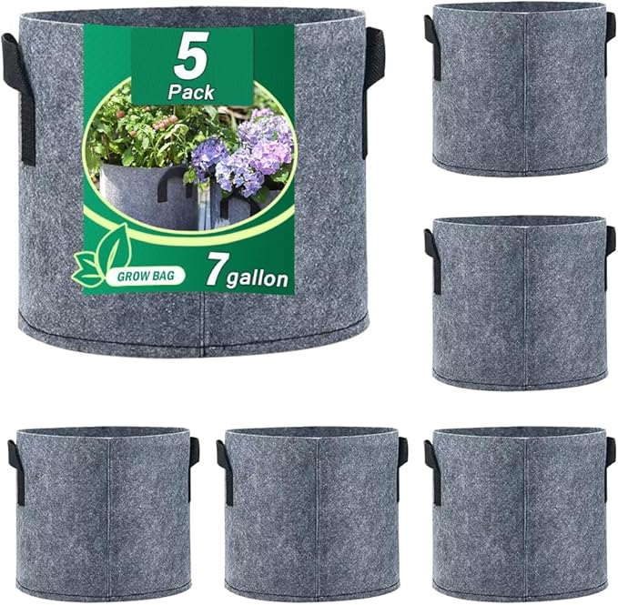 5pcs Grow Bags, Premium Nonwoven Aeration Fabric Planting Pots with Handles, Thickened and Heavy Duty for Vegetables Flowers Fruits, Indoor & Outdoor Gardening Nursery (7 Gallon)