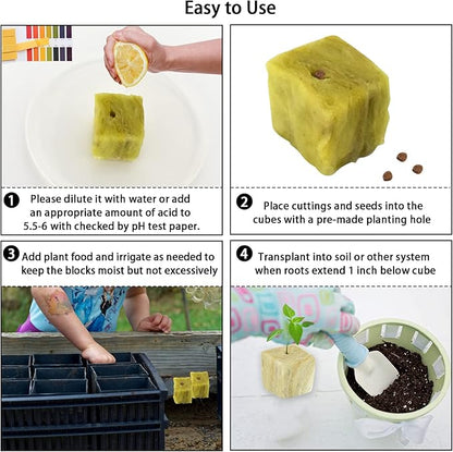 Legigo 1.5 Inch Rockwool Cubes for Hydroponics Seed Starter, Rock Wool Planting Cubes Hydroponic Garden Grow Plugs for Soilless Cultivation Plants Cutting Germination Clone(4 Sheet, 196 Plugs)