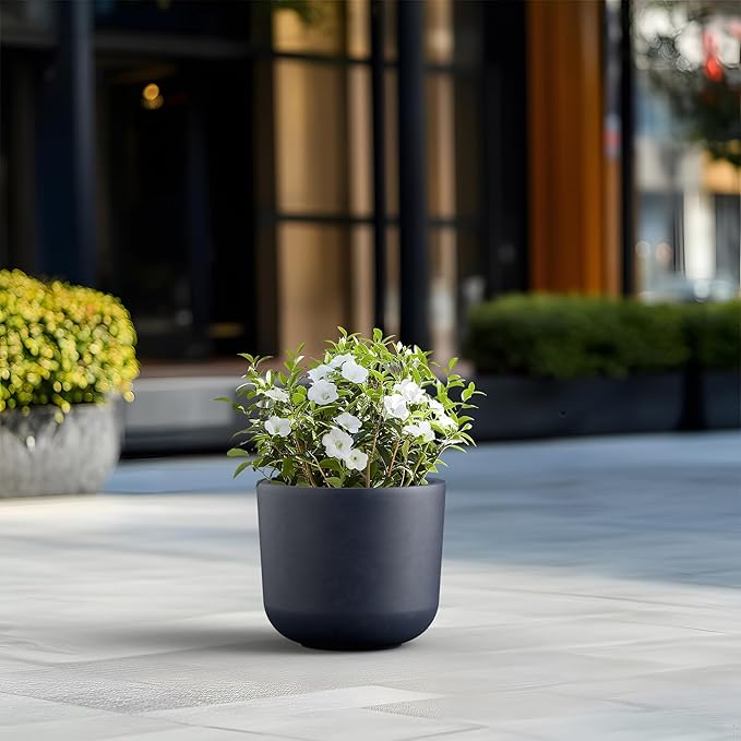 Kante Round Concrete Planter, 13.1 Inch Dia Classic-Style Large Pot with Drainage, Charcoal Finish with Painted, for Indoor & Outdoor Plants, Home, Patio and Garden