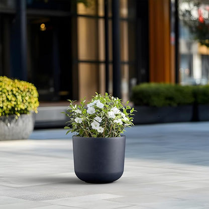 Kante Round Concrete Planter, 13.1 Inch Dia Classic-Style Large Pot with Drainage, Charcoal Finish with Painted, for Indoor & Outdoor Plants, Home, Patio and Garden