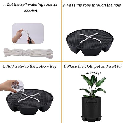 4pcs Auto Plant Watering Devices, Plastic Self-Watering Base with Cotton Fabric & Rope Automatic Autopots Water Planter Saucer Stand Trays for Greenhouse Indoors Grow Tents Grow Bags Accessories