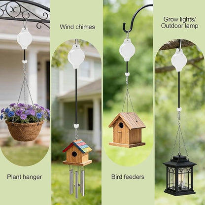 Retractable Plant Hanger with Pulley System, Effortless Raising and Lowering for Indoor and Outdoor Plants, Hanging Planters, Garden Pots & Bird Feeders (4-Pack,White)