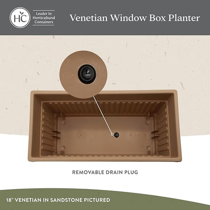 The HC Companies 18 Inch Venetian Window Planter Box with Drainage Plug, Lightweight UV-Resistant Plastic Indoor & Outdoor Planters, 2-Pack Flower Box for Garden & Home Decor, Chocolate