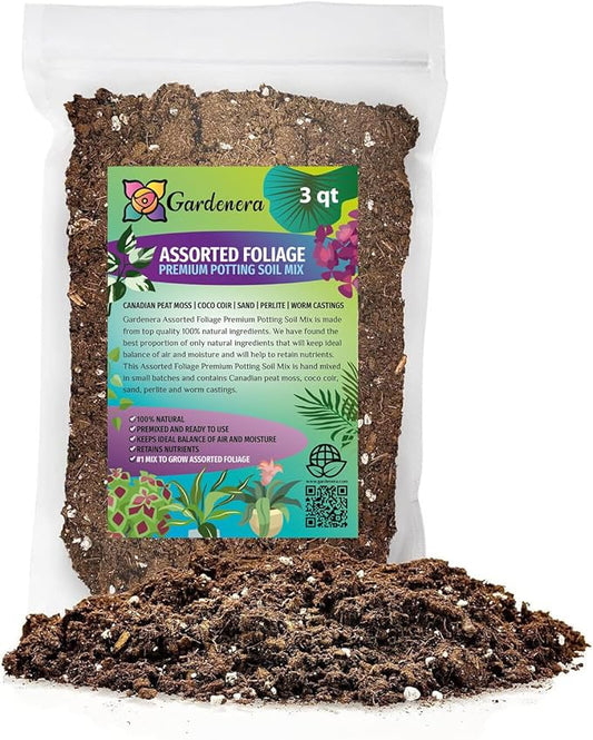 GARDENERA Assorted Foliage Potting Soil - Professional Grade Mix for Lush and Diverse Foliage Arrangements - 3 Quart