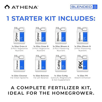 Athena Blended Line Nutrients Starter Kit | Complete 8-Part Nutrient and Fertilizer Solution (Grow A&B, Bloom A&B, PK, Cleanse, Balance, CaMg) for Home Growers – 32oz Bottles