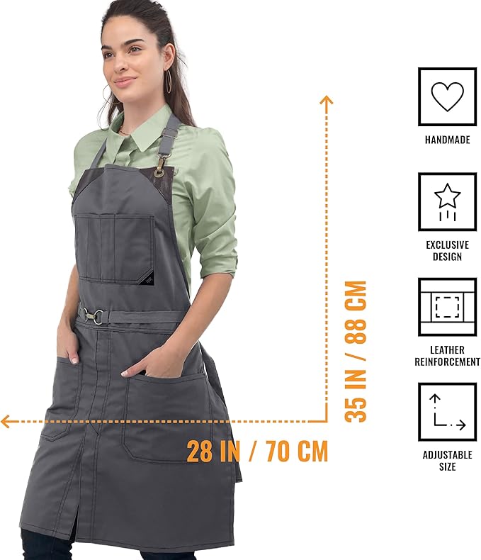 Under NY Sky No-Tie Twill Apron - Leather Reinforcement, Split-Leg