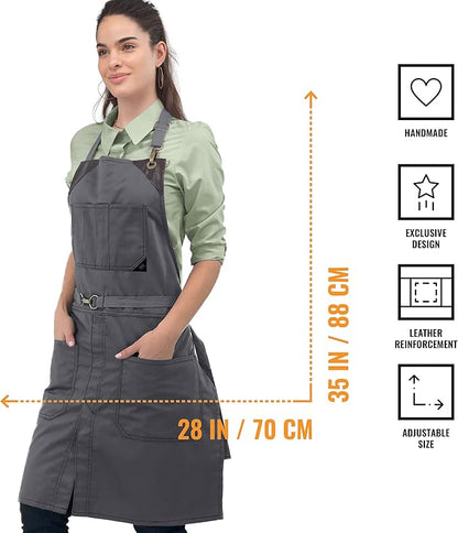 Under NY Sky No-Tie Twill Apron - Leather Reinforcement, Split-Leg