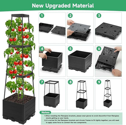 2 Packs Tomato Planter Pot with Raised Bed Trellis, 45" Tomato Cages for Climbing Vegetables, Self Watering Tomato Growing Container Planters Box for Indoor Outdoor Garden Bed Greenhouse