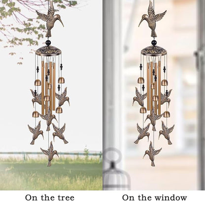 Solawindchime Outdoor Hummingbird Wind Chimes, Hummingbirds Bronze Wind Chimes, Gift Wind Chime, Hummingbird Wind Bell Gifts for Women, for Home, Garden, Indoor, Outdoor Decoration, Garden Wind Chime