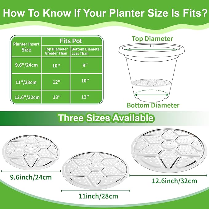 Plant Risers For Inside pots: 6 Pack Planter Inserts for 10 11 13 Inch Pots with Drainage Holes Use Less Potting Soil Plant Risers for Inside Pots for Tall or Short Planters for Indoor & Outdoor