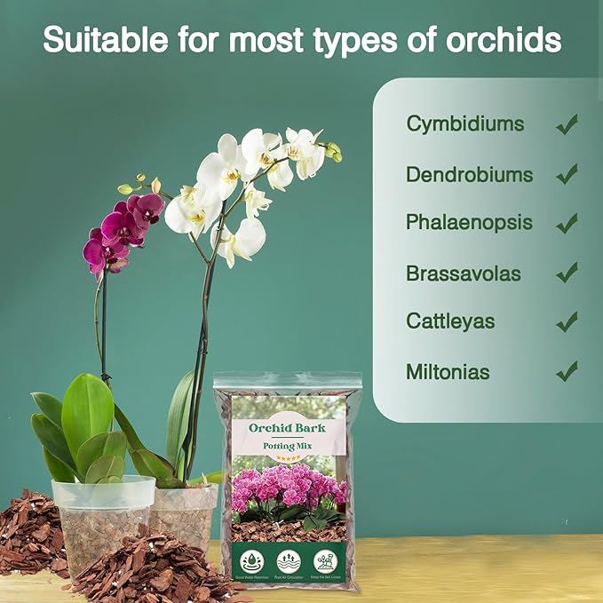 Orchid Potting Mix,Orchid Bark Potting Mix,1QT Natural Orchid Bark Potting Mix with Pine Bark & Perlite for Orchid Potting,Enhanced Drainage,Air Flow and Root Ventilation