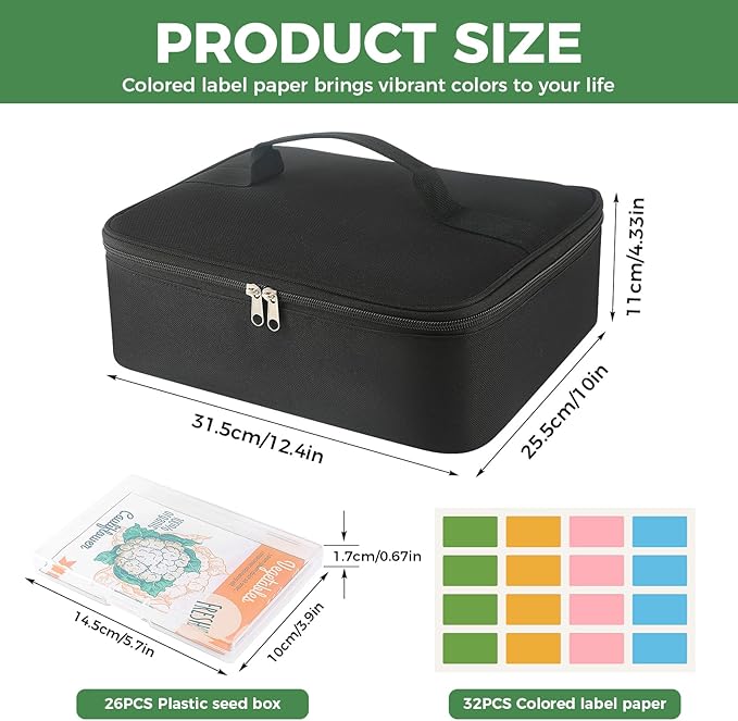 26 Slots Seed Organizer Storage Box with Labels, Large Capacity Oxford Cloth Seed Packet Organizer for Seed Packets, Vegetable, Flower, and Small Item Storage