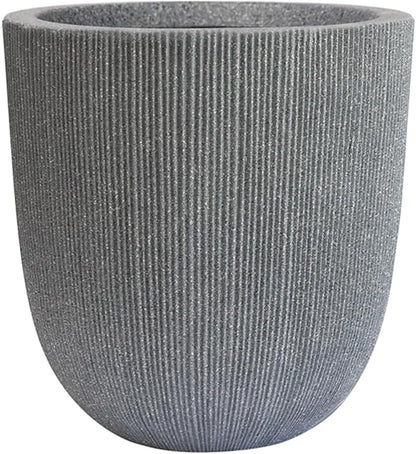 14.8" Tall Round Tapered Planter - Gray Faux Cement Finish, Lightweight Durable Plastic Plant Pot with Drainage Hole & Plug, Weather & UV Resistant Pot for Plants Indoor/Outdoor Use, 12.5" Opening