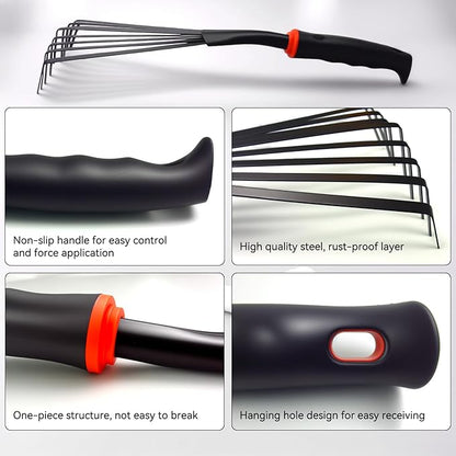 2 Pcs Gardening Hand Rake, 14.5" Alloy Steel Short Handle Shrub Rake for Soil Loosening, Planting and Spreading Mulch, Hanging Hole for Storage, Perfect for Maintaining a Raised Garden Bed