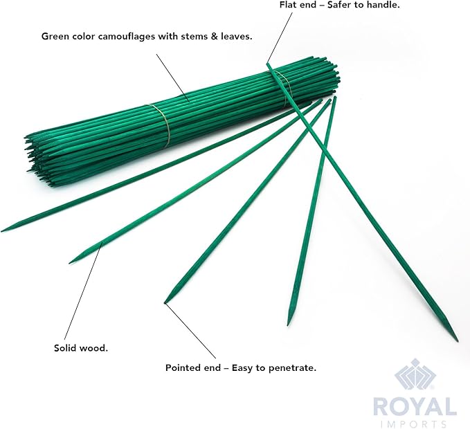 Royal Imports Green Wood Plant Stake, Bamboo Floral Gardening Sturdy Support Picks, Wooden Sign Posting Potted Garden Orchid Sticks (12 Inch - 25 Pcs)