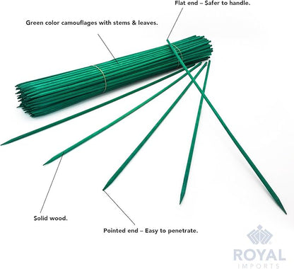 Royal Imports Green Wood Plant Stake, Bamboo Floral Gardening Sturdy Support Picks, Wooden Sign Posting Potted Garden Orchid Sticks (12 Inch - 100 Pcs)