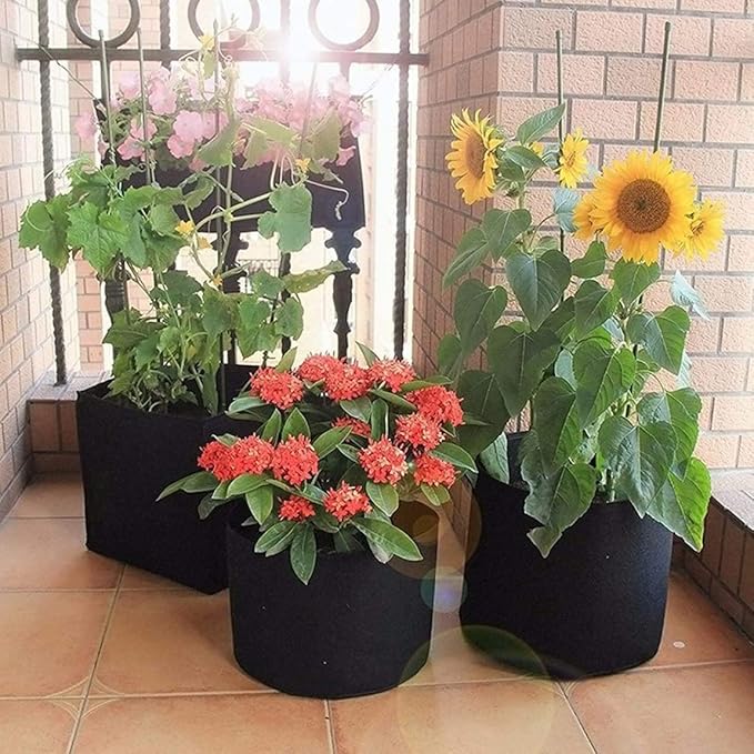 Garden Plant Bags / 6-Pack 5 Gallon Plant Grow Bags - Heavy Duty Thickened Non-Woven Aeration Fabric Pots with Strap Handles(Black) (5 Gallon)