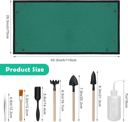 Oxford Fabric Plant Repotting Mat 43.3" x 29.5", Waterproof Gardening Transplanting Potting Mat for Indoor, with 7Pcs Succulent Plant Tools Kit with Tarp Cushion for Plant