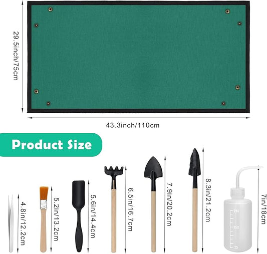 Oxford Fabric Plant Repotting Mat 43.3" x 29.5", Waterproof Gardening Transplanting Potting Mat for Indoor, with 7Pcs Succulent Plant Tools Kit with Tarp Cushion for Plant