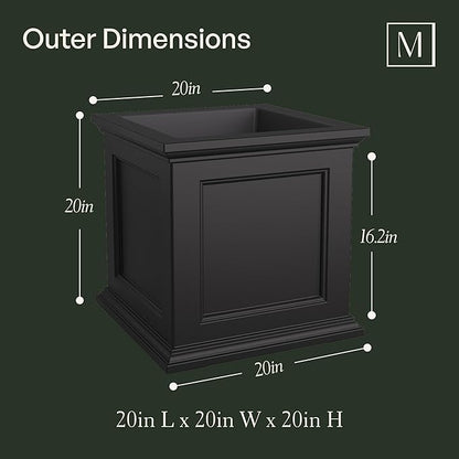 Mayne Fairfield 20-Inch Square Planter – Self-Watering, Weather-Resistant Planter for Flowers – Durable Outdoor Design for Patio, Porch, or Entryway, Graphite Grey