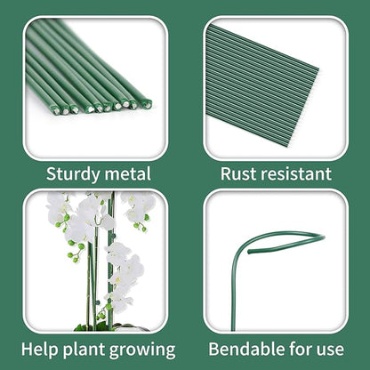 10Pcs Plant Support Stakes with 15 Pcs Plant Clips, Plant Sticks for Indoor and Outdoor Plants, Orchid Clips and Stakes,16inch Tall Bendable Single Stem Flower Stakes Bendable (10, Green-16inch)