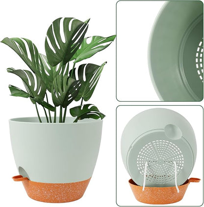 GARDIFE 12 inch planters, Plant Pots,Self Watering Pots, 2 Pack Large Plastic Flower pots with Deep Reservior and High Drainage Holes for Indoor Outdoor Plants and Flowers, Green