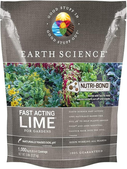 Earth Science Fast Acting Lime Granules—5lb— Instantly Raise pH of Soil & Reduce Nutrient Runoff for Improved Growth & Color - Long Lasting Lawn Care with Calcium
