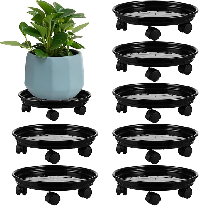 7 Packs Plant Caddy with Wheels 11.8" Plastic Rolling Plant Stands Heavy-Duty Plant Dolly with Casters Indoor Outdoor Wheeled Plant Roller Base Large SaucerTray Mover