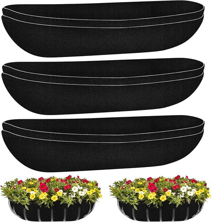 Riare 6 Pack 30 Inch Black Felt Window Box Liners- Fabric Trough Planter Basket Liners Replacement, Non-Woven Hanging Plant Liner for Wall Hanging Basket, Garden Fence Railing (Avoid Bird Nesting)
