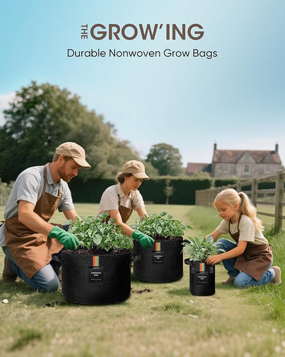 The Growing 5 Pack 7 Gallon Fabric Grow Bags，Thickened Aeration Nonwoven Fabric Plant Pots with Durable Handles,Heavy Duty 300G Planter Pot for Tomato, Fruits, Vegetables and Flowers, Black