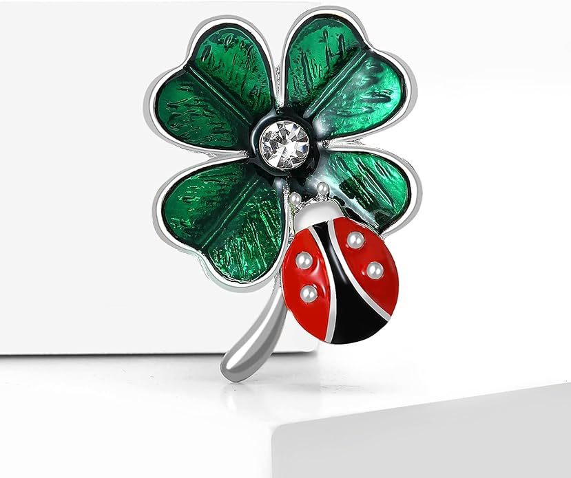 St.Patrick's Day Brooches for Women Dainty Crystal Four Leaf Lapel Pin Shamrock Hat Brooch Pins Irish Enamel Brooches Irish Holiday Costume Accessory Jewelry