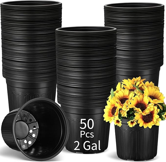 50 Pcs 2 Gallon Plant Nursery Pots Bulk Plastic Planter Flexible Flower Seedlings Pot with Drainage Hole Thickened Seed Starting Container for Flower Succulents Cuttings Transplanting